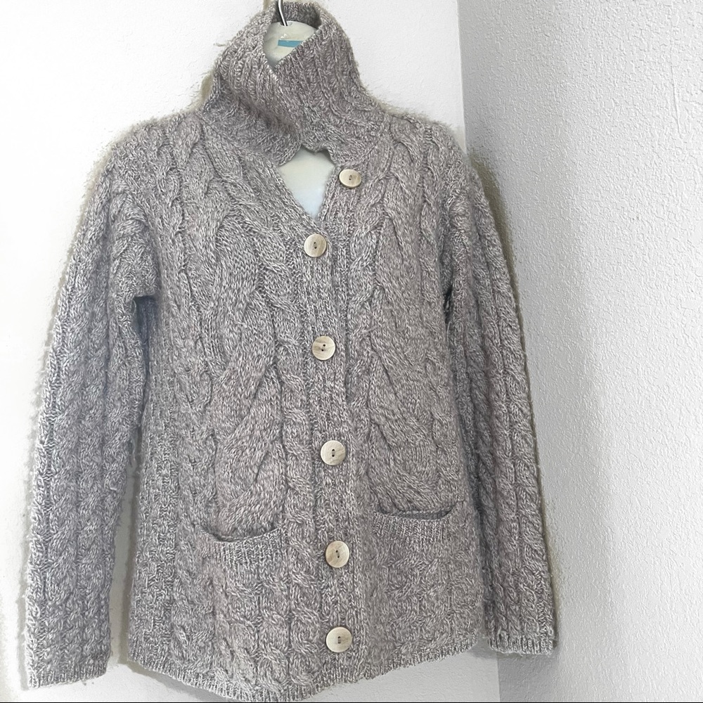 Aran Sweater market Merino Wool Cardigan Size Large